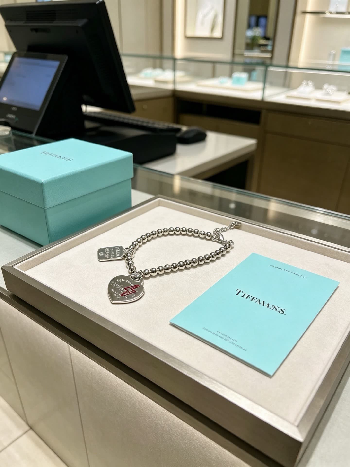 Tiffany & Co Silver Beaded Bracelet with Heart Charm